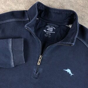 Tommy Bahama Mens XL Navy Cotton 25 Years of Paradise Quarter Zip